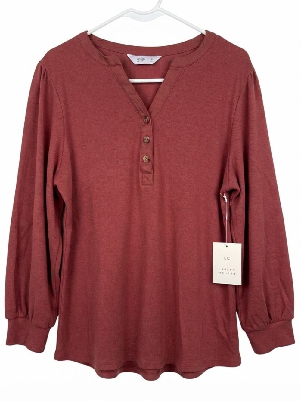 NWT LC Lauren Conrad burnt red sz Large long sleeve henley pullover shirt